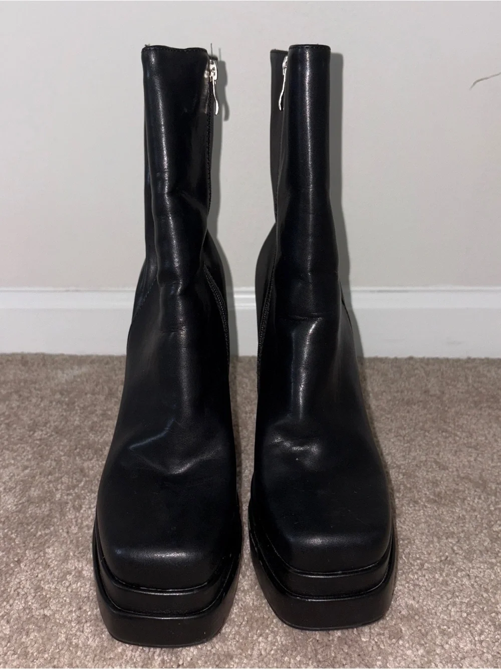 Black Platform Block Heel Women's Boots Size: 9.5